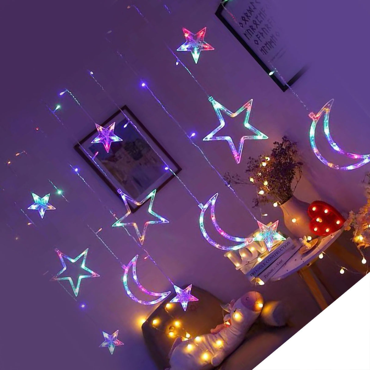 Star Moon Curtain String Lights LED Lamp Add Romantic Ambience Window Curtain Lights for Bedroom Living Room Shop Color