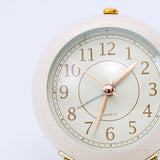 European Style Metal Clock Ingenious Mute Round Children Electronic Quartz Alarm Clock for Living Room Bedroom White