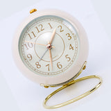 European Style Metal Clock Ingenious Mute Round Children Electronic Quartz Alarm Clock for Living Room Bedroom White - Side View