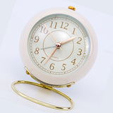 European Style Metal Clock Ingenious Mute Round Children Electronic Quartz Alarm Clock for Living Room Bedroom White - Top-Down View