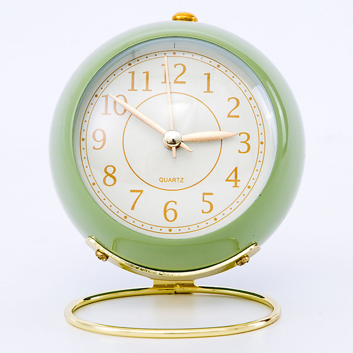 European Style Metal Clock Ingenious Mute Round Children Electronic Quartz Alarm Clock for Living Room Bedroom Green