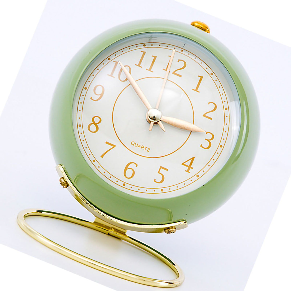 European Style Metal Clock Ingenious Mute Round Children Electronic Quartz Alarm Clock for Living Room Bedroom Green