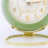 European Style Metal Clock Ingenious Mute Round Children Electronic Quartz Alarm Clock for Living Room Bedroom Green - Side View