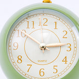 European Style Metal Clock Ingenious Mute Round Children Electronic Quartz Alarm Clock for Living Room Bedroom Green