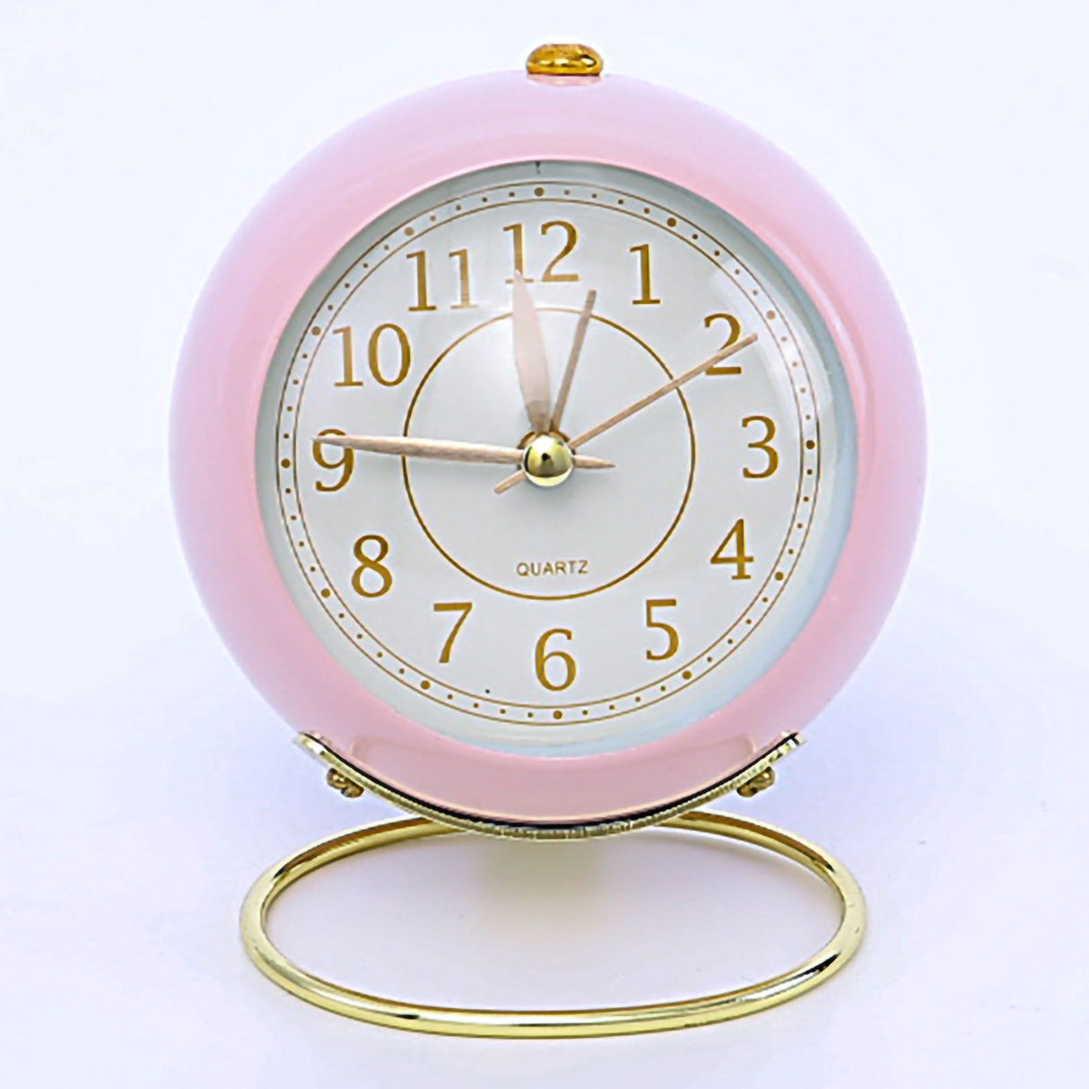 European Style Metal Clock Ingenious Mute Round Children Electronic Quartz Alarm Clock for Living Room Bedroom Pink