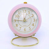 European Style Metal Clock Ingenious Mute Round Children Electronic Quartz Alarm Clock for Living Room Bedroom Pink