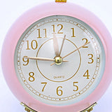 European Style Metal Clock Ingenious Mute Round Children Electronic Quartz Alarm Clock for Living Room Bedroom Pink
