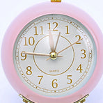 European Style Metal Clock Ingenious Mute Round Children Electronic Quartz Alarm Clock for Living Room Bedroom Pink