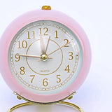 European Style Metal Clock Ingenious Mute Round Children Electronic Quartz Alarm Clock for Living Room Bedroom Pink