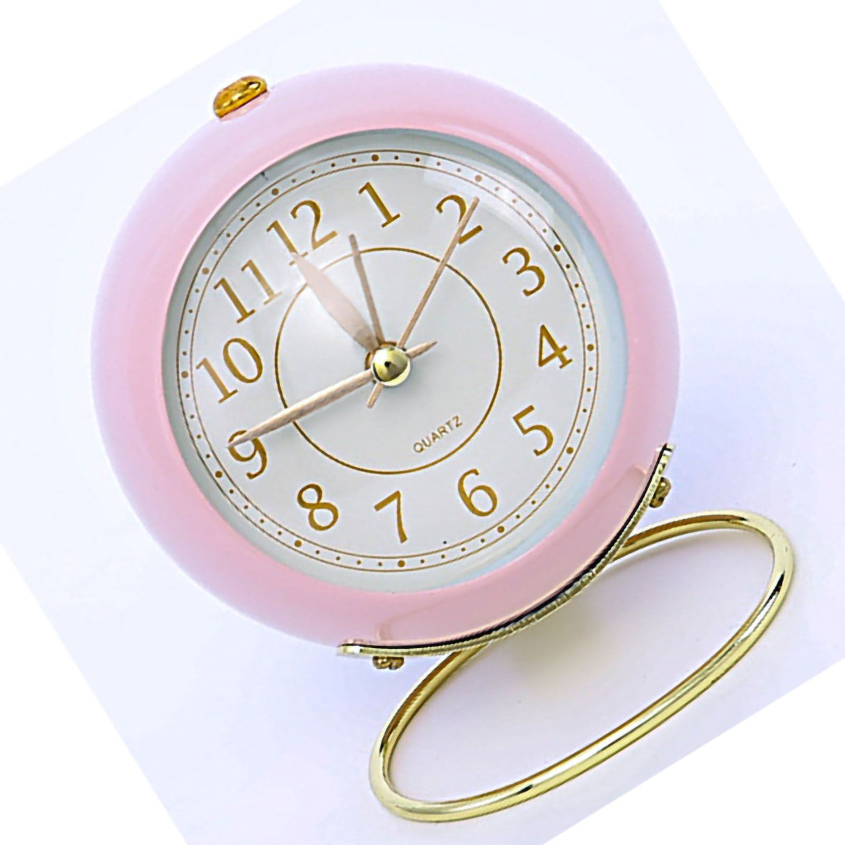 European Style Metal Clock Ingenious Mute Round Children Electronic Quartz Alarm Clock for Living Room Bedroom Pink
