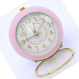 European Style Metal Clock Ingenious Mute Round Children Electronic Quartz Alarm Clock for Living Room Bedroom Pink - Top-Down View
