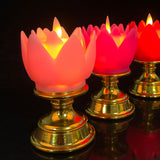 LED Lotus Lamp Colorful LED Soft Natural Light Lifelike Safe Odorless Durable Buddha Lamp for Bedroom Office Living Room Pink - Top-Down View