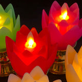 LED Lotus Lamp Colorful LED Soft Natural Light Lifelike Safe Odorless Durable Buddha Lamp for Bedroom Office Living Room Red