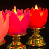 LED Lotus Lamp Colorful LED Soft Natural Light Lifelike Safe Odorless Durable Buddha Lamp for Bedroom Office Living Room Red