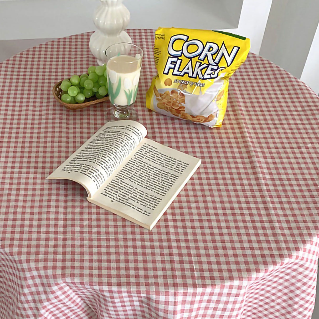 Desk Tablecloth Plaid Table Cover Linen Cotton Backdrop Dustproof Home Decoration for Office Dormitory Pink 70x70cm / 27.6x27.6in