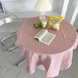Desk Tablecloth Plaid Table Cover Linen Cotton Backdrop Dustproof Home Decoration for Office Dormitory Pink 150x150cm / 59.1x59.1in
