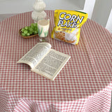 Desk Tablecloth Plaid Table Cover Linen Cotton Backdrop Dustproof Home Decoration for Office Dormitory Pink 150x150cm / 59.1x59.1in
