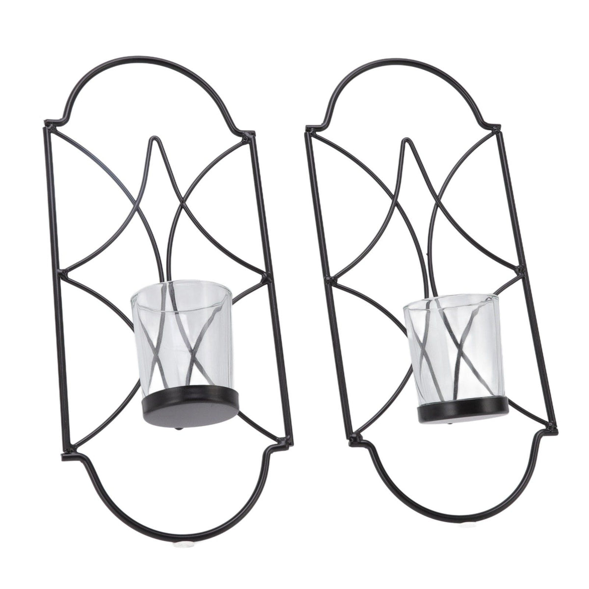 2Pcs Wall Mounted Candle Holder Iron Glass Sconces Decoration Accessories for Living Room Bedroom Black