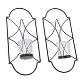 2Pcs Wall Mounted Candle Holder Iron Glass Sconces Decoration Accessories for Living Room Bedroom Black