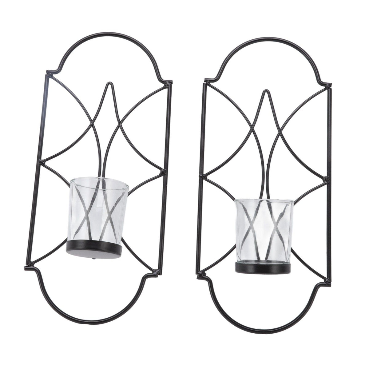 2Pcs Wall Mounted Candle Holder Iron Glass Sconces Decoration Accessories for Living Room Bedroom Black