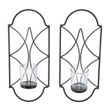 2Pcs Wall Mounted Candle Holder Iron Glass Sconces Decoration Accessories for Living Room Bedroom Black