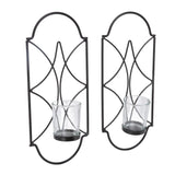 2Pcs Wall Mounted Candle Holder Iron Glass Sconces Decoration Accessories for Living Room Bedroom Black - Close-Up Angle