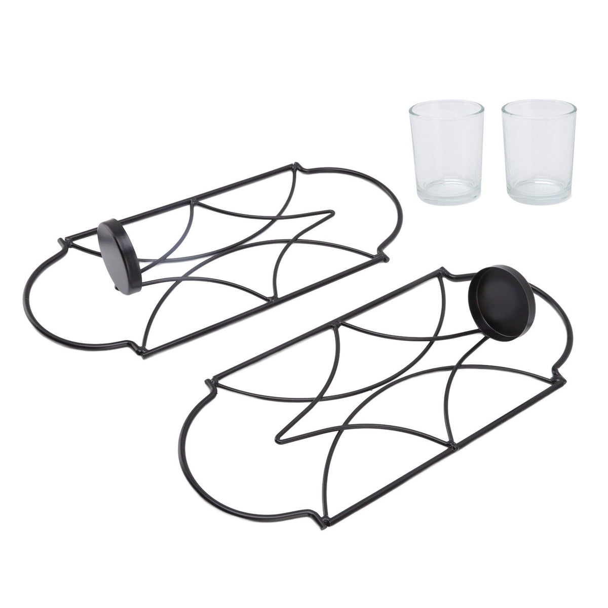 2Pcs Wall Mounted Candle Holder Iron Glass Sconces Decoration Accessories for Living Room Bedroom Black