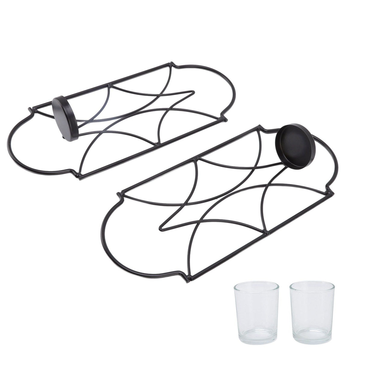 2Pcs Wall Mounted Candle Holder Iron Glass Sconces Decoration Accessories for Living Room Bedroom Black
