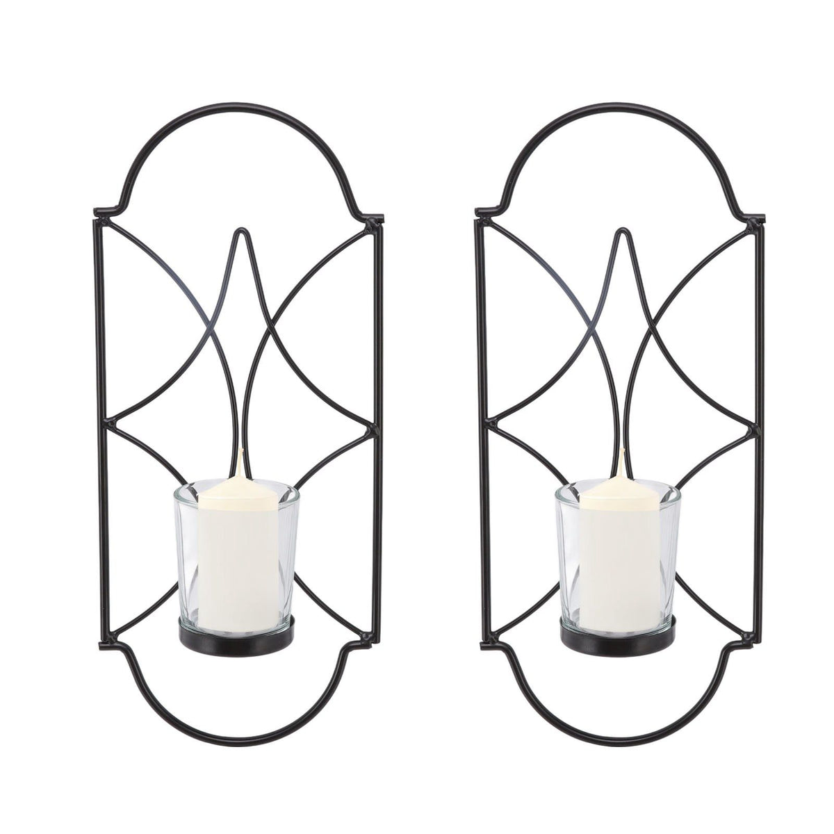 2Pcs Wall Mounted Candle Holder Iron Glass Sconces Decoration Accessories for Living Room Bedroom Black