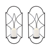 2Pcs Wall Mounted Candle Holder Iron Glass Sconces Decoration Accessories for Living Room Bedroom Black