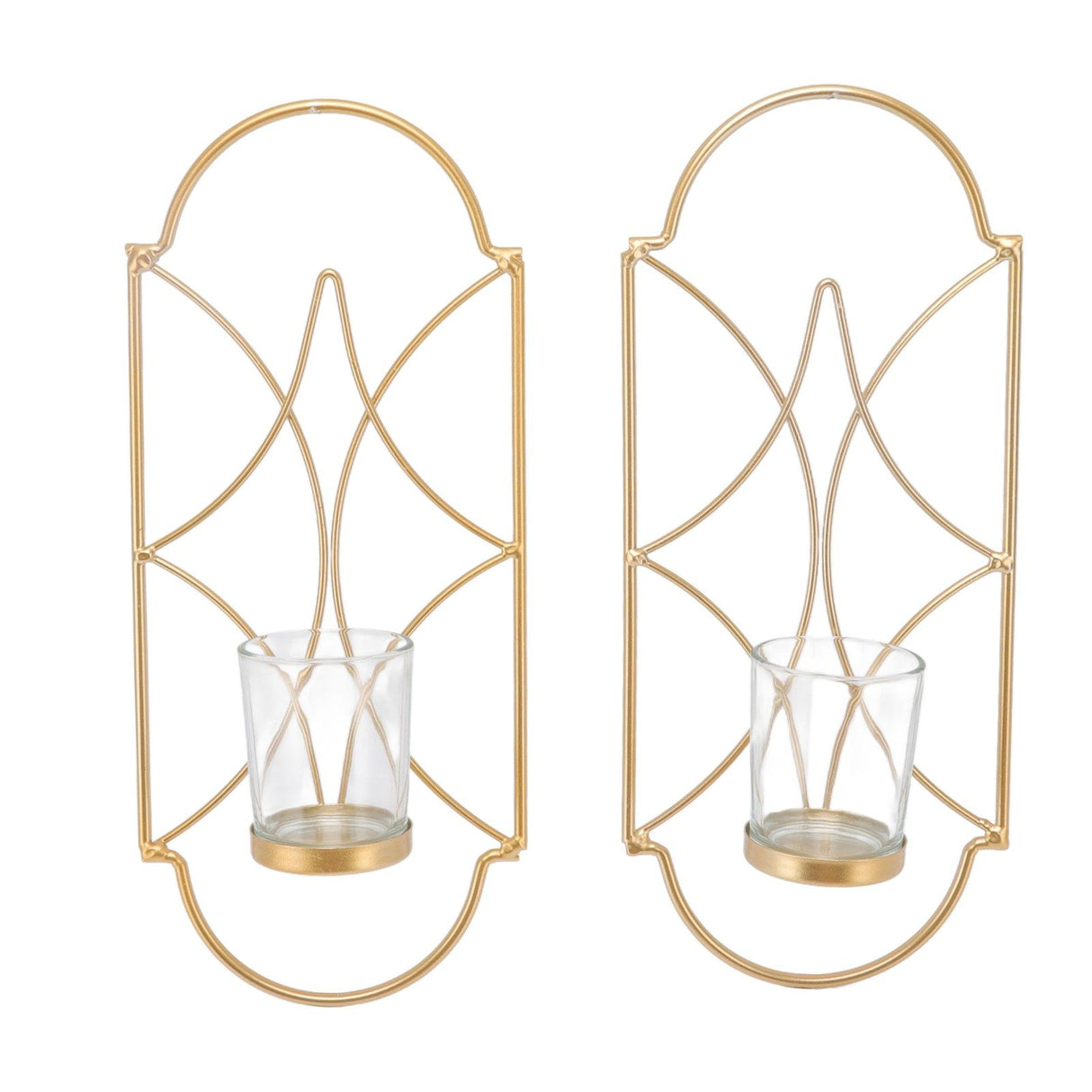 2Pcs Wall Mounted Candle Holder Iron Glass Sconces Decoration Accessories for Living Room Bedroom Gold