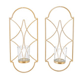 2Pcs Wall Mounted Candle Holder Iron Glass Sconces Decoration Accessories for Living Room Bedroom Gold