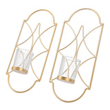 2Pcs Wall Mounted Candle Holder Iron Glass Sconces Decoration Accessories for Living Room Bedroom Gold