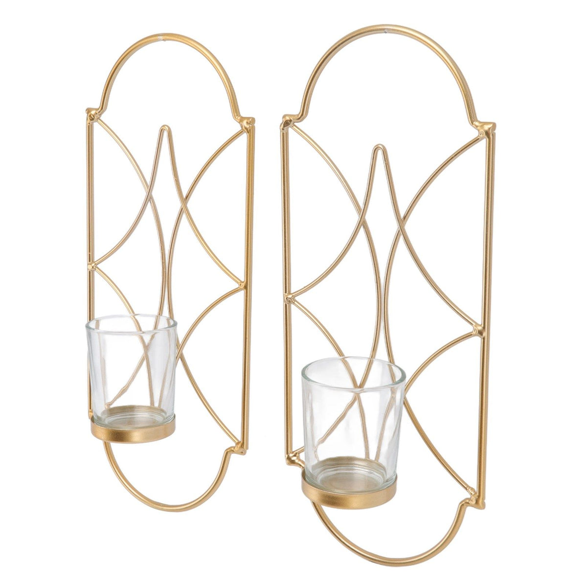 2Pcs Wall Mounted Candle Holder Iron Glass Sconces Decoration Accessories for Living Room Bedroom Gold