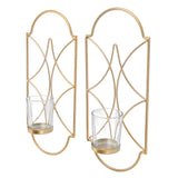 2Pcs Wall Mounted Candle Holder Iron Glass Sconces Decoration Accessories for Living Room Bedroom Gold