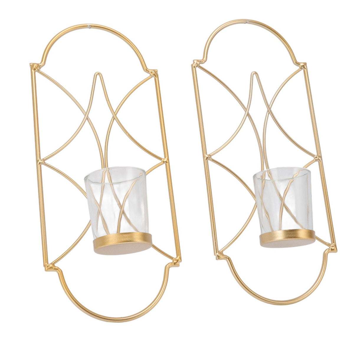 2Pcs Wall Mounted Candle Holder Iron Glass Sconces Decoration Accessories for Living Room Bedroom Gold