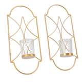2Pcs Wall Mounted Candle Holder Iron Glass Sconces Decoration Accessories for Living Room Bedroom Gold - Close-Up Angle