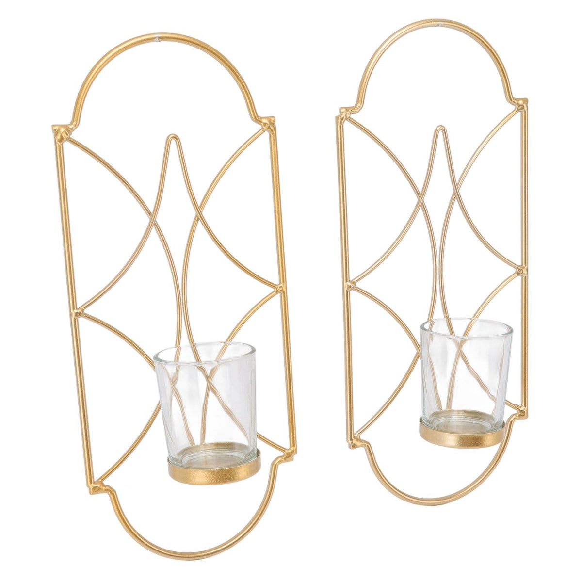 2Pcs Wall Mounted Candle Holder Iron Glass Sconces Decoration Accessories for Living Room Bedroom Gold