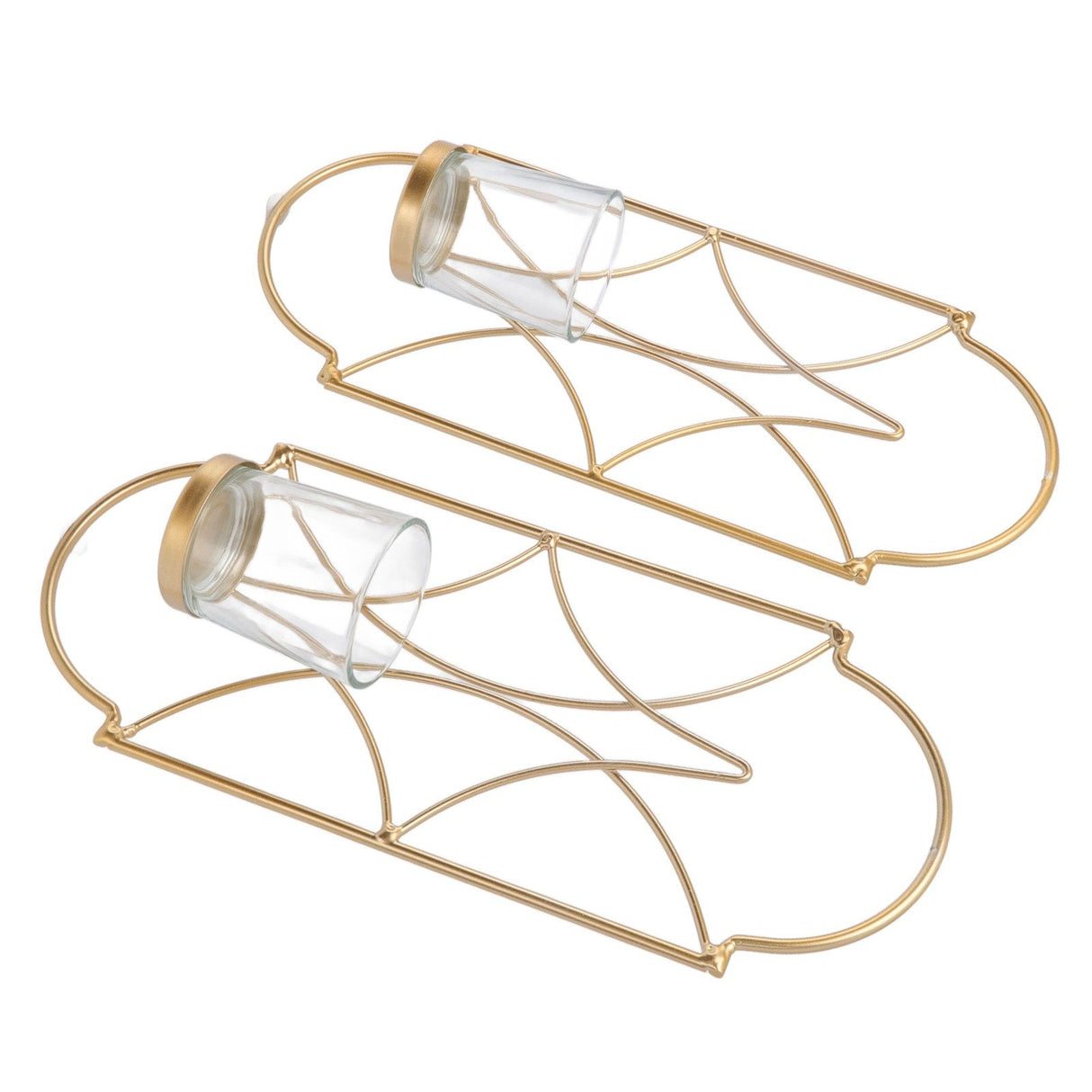 2Pcs Wall Mounted Candle Holder Iron Glass Sconces Decoration Accessories for Living Room Bedroom Gold