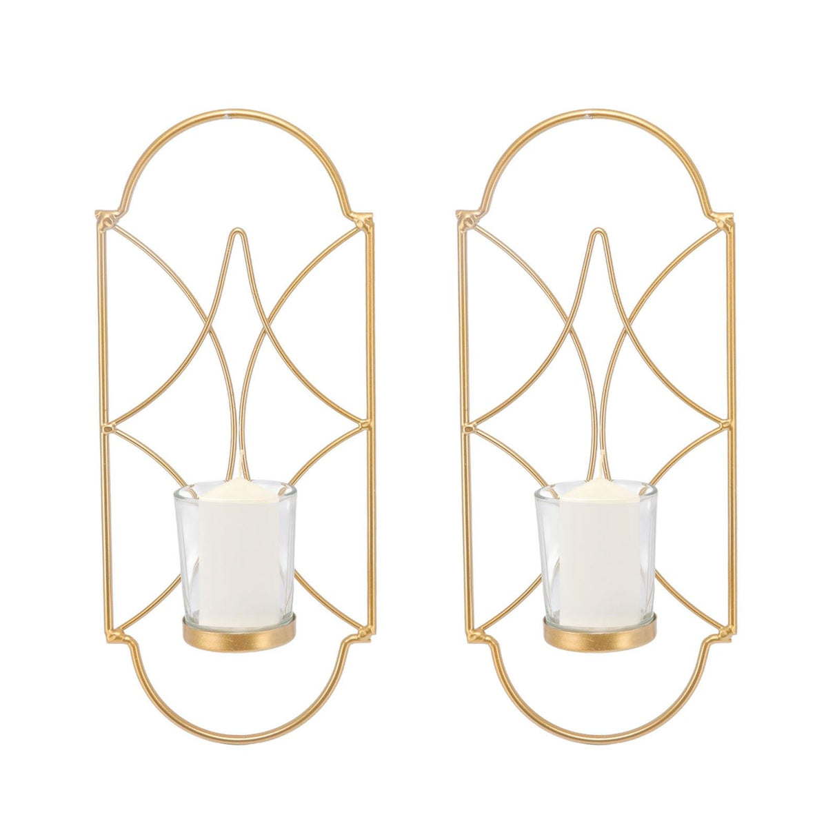 2Pcs Wall Mounted Candle Holder Iron Glass Sconces Decoration Accessories for Living Room Bedroom Gold