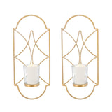 2Pcs Wall Mounted Candle Holder Iron Glass Sconces Decoration Accessories for Living Room Bedroom Gold