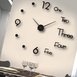 Night Light Wall Clock Frameless Decorative Luminous Silent Clock for Living Room Bedroom Black Large 130cm/51.18in - Side View