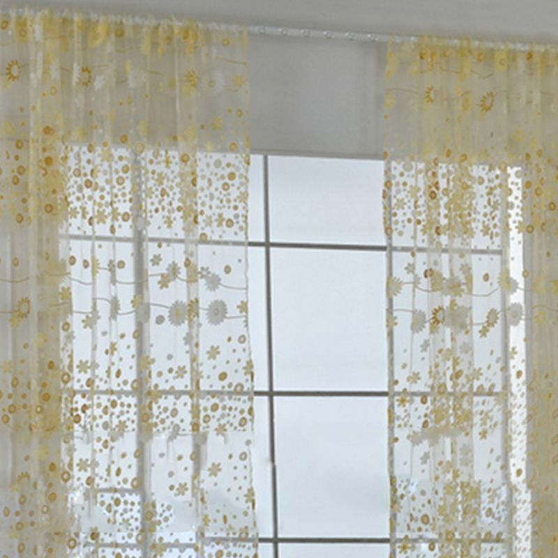 Sheer Curtain Innovative Elegant Translucent Floral Voile Drapes for Living Room Study Room Bedroom Yellow 100x250cm / 39.4x98.4in (Hooks)