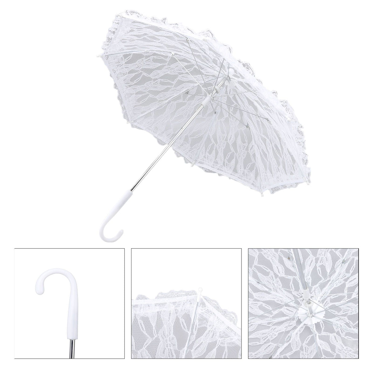 White Lace Parasol Umbrella J Handle Elegant Appearance Bridal Lace Umbrella for Wedding Party Decorations Prom