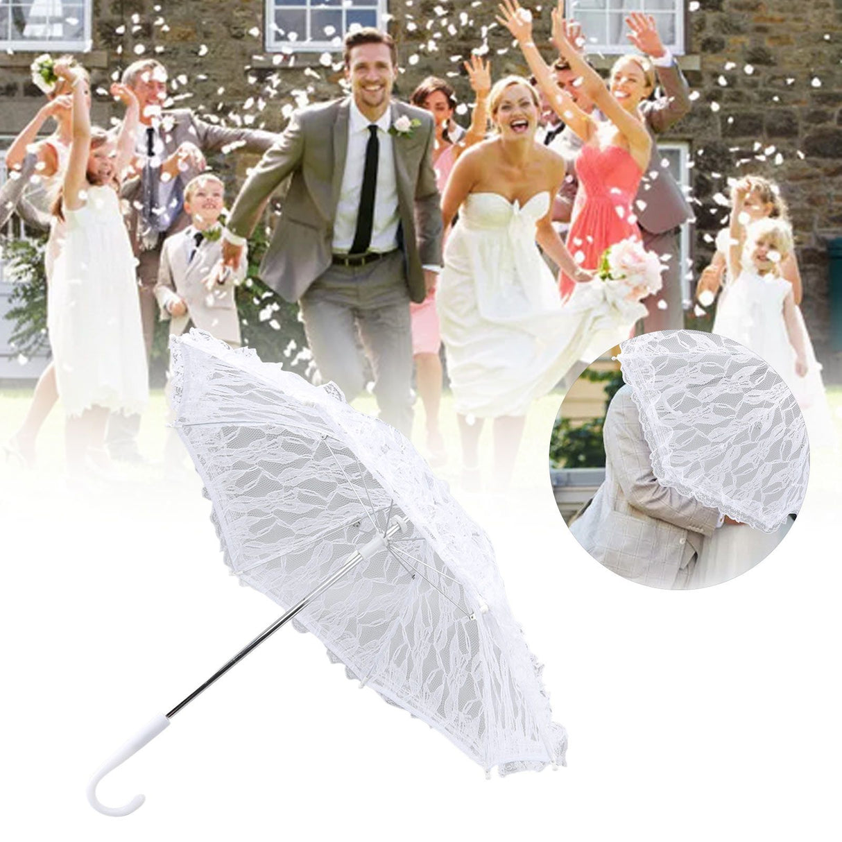 White Lace Parasol Umbrella J Handle Elegant Appearance Bridal Lace Umbrella for Wedding Party Decorations Prom