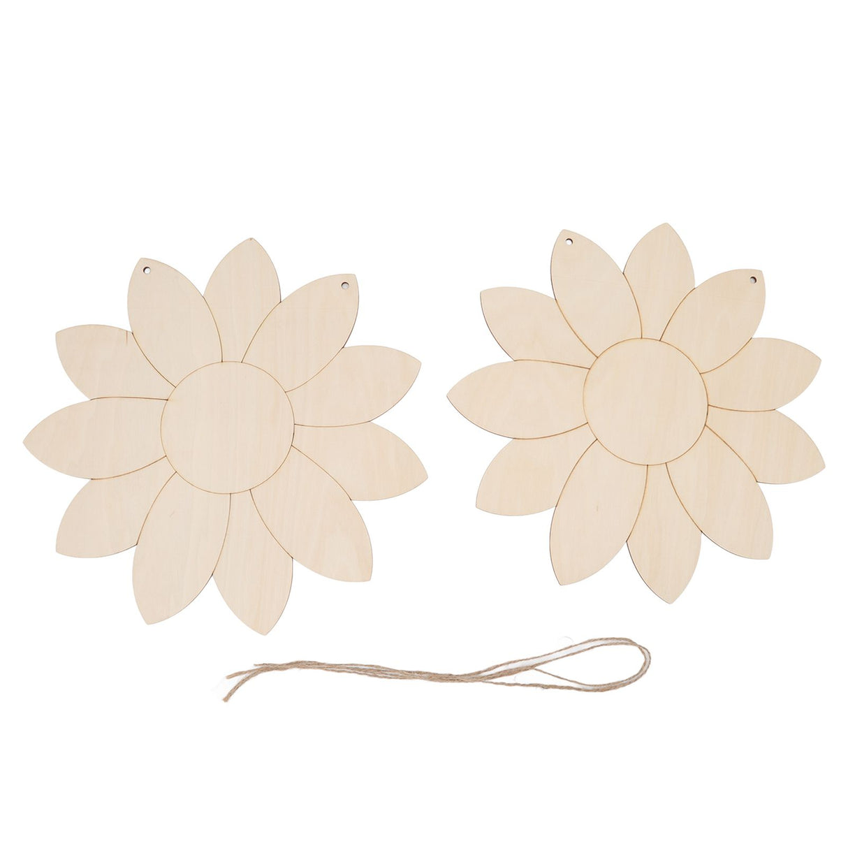 2pcs Wooden Flower Cutouts DIY Lotus Shape Unfinished Wooden Cutouts Home Garden Wood Chip Decor Pendant with 2 Hemp Rope