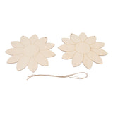 2pcs Wooden Flower Cutouts DIY Lotus Shape Unfinished Wooden Cutouts Home Garden Wood Chip Decor Pendant with 2 Hemp Rope