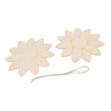 2pcs Wooden Flower Cutouts DIY Lotus Shape Unfinished Wooden Cutouts Home Garden Wood Chip Decor Pendant with 2 Hemp Rope - Top-Down View