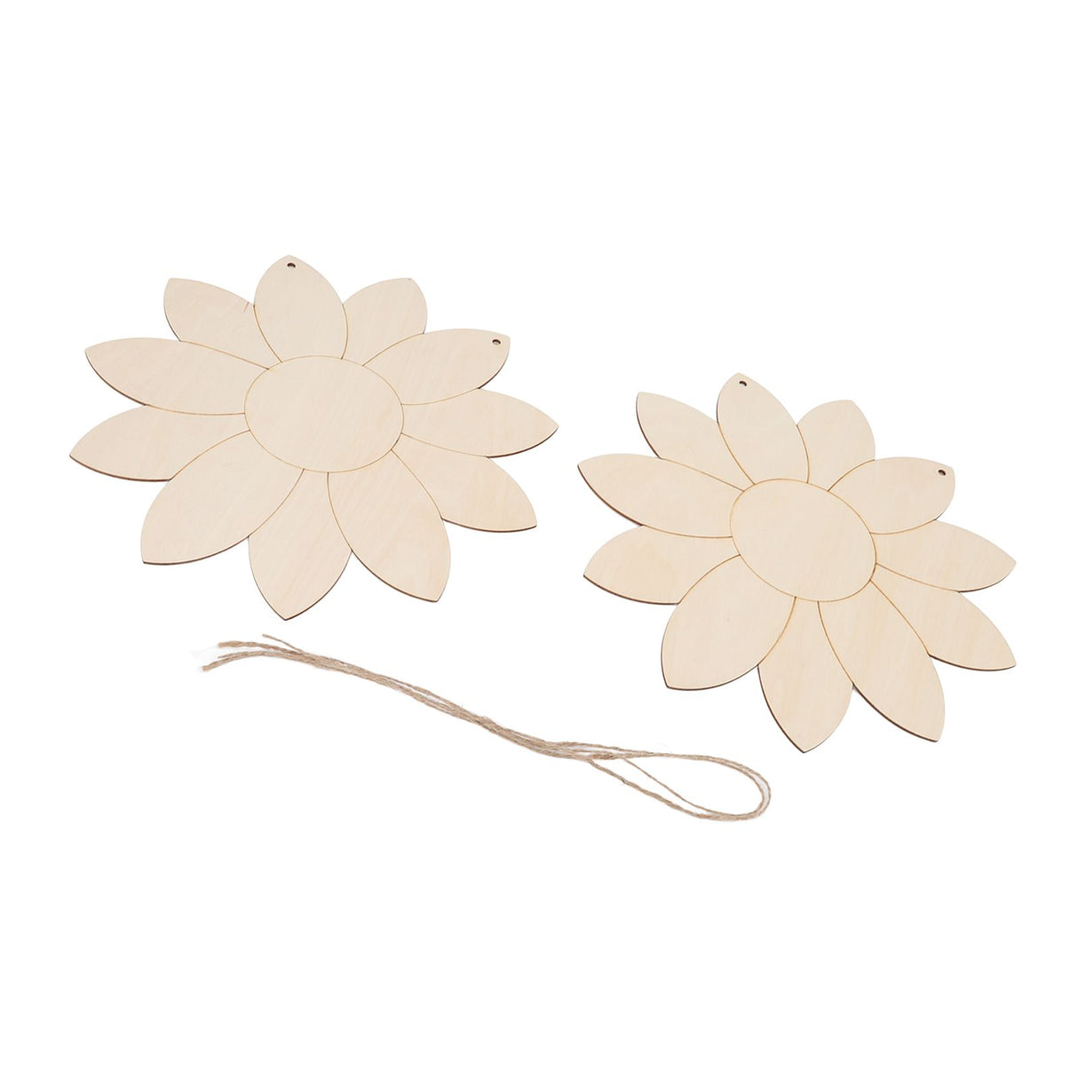 2pcs Wooden Flower Cutouts DIY Lotus Shape Unfinished Wooden Cutouts Home Garden Wood Chip Decor Pendant with 2 Hemp Rope