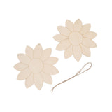 2pcs Wooden Flower Cutouts DIY Lotus Shape Unfinished Wooden Cutouts Home Garden Wood Chip Decor Pendant with 2 Hemp Rope - Rear View